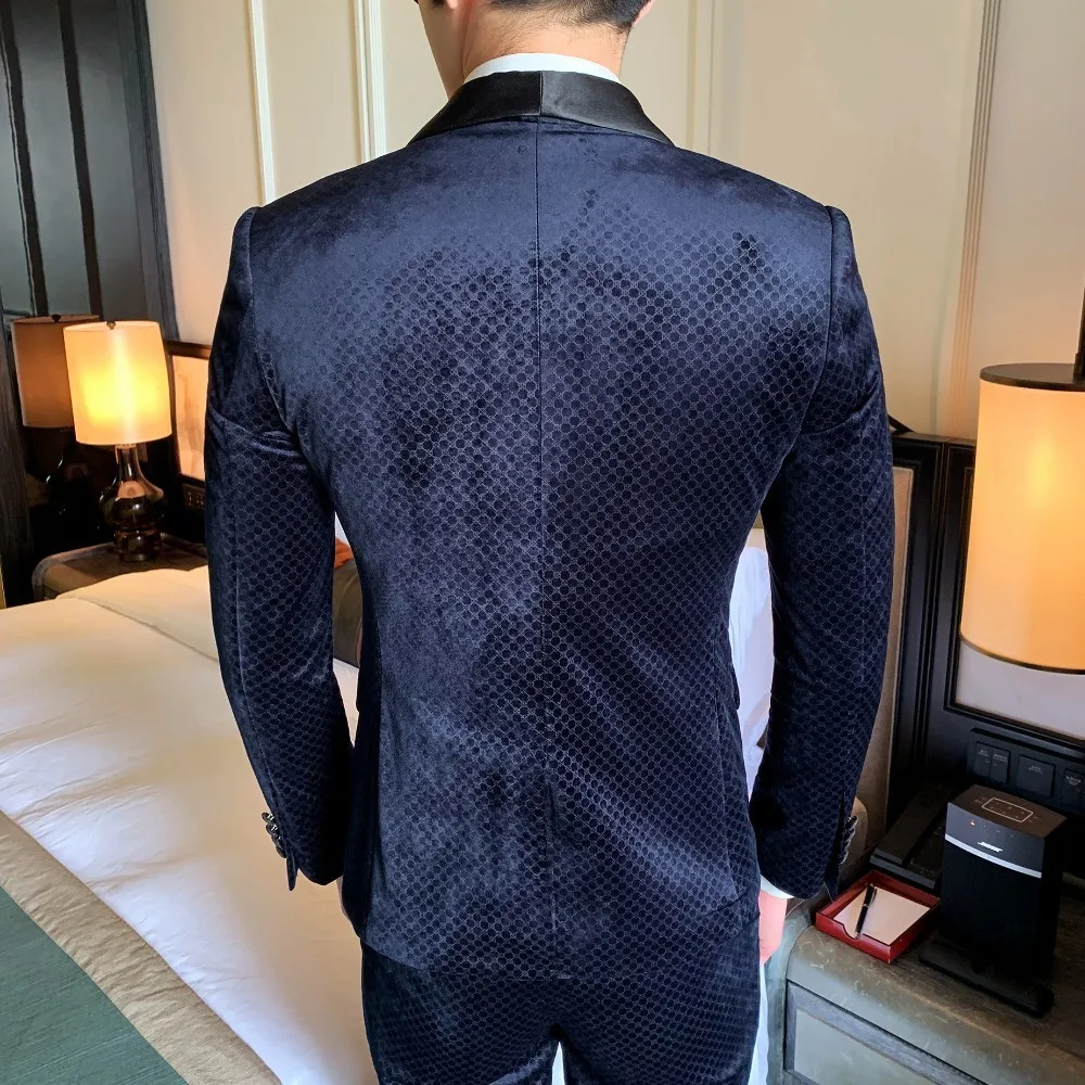 Heren Kostuums, деловой, офисный, бархатный костюм, осень, Traje Novio, 3 штуки, клетчатый, точечный дизайн, мужской костюм, Ретро стиль, мужской смокинг, костюм