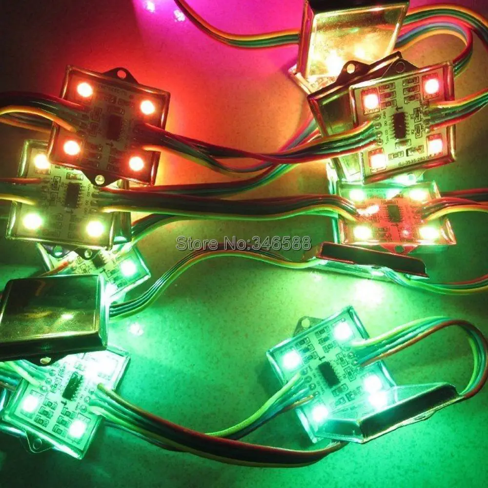 20pcs/string, DC12V IP67 Водонепроницаемый адресуемый RGB Полноцветный WS2801 IC Pixel Светодиодный модуль, 4x5050SMD, 36 мм* 36 мм квадратный