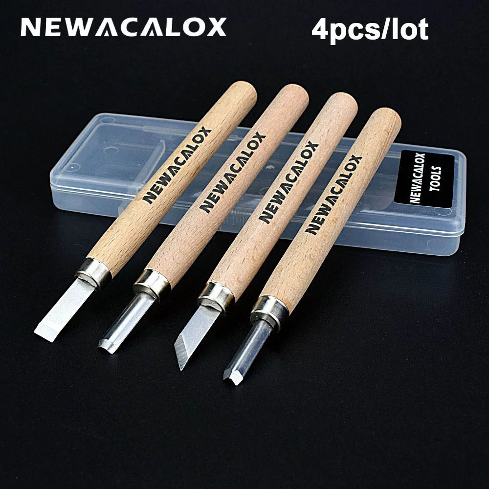 4PC Woodcut Knife Newacalox DIY ручка ксилография Ножи scorper дерево Всё для резьбы Инструменты деревообрабатывающей хобби художественных промыслов никующие резак Graver скальпель 12 шт - Цвет: 4PC Woodcut Knife