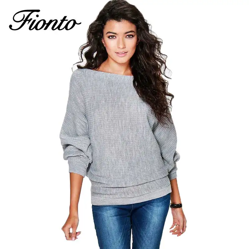 Женский теплый пуловер с длинным рукавом однотонный Свободный летучая мышь 4