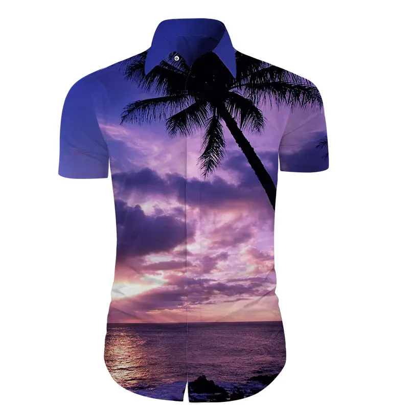 

Cloudstyle 3D Printed Shirt Summer Short Sleeve Shirt Men Print Seaside Hawaiian Shirt Fashion Male coconut Tree
