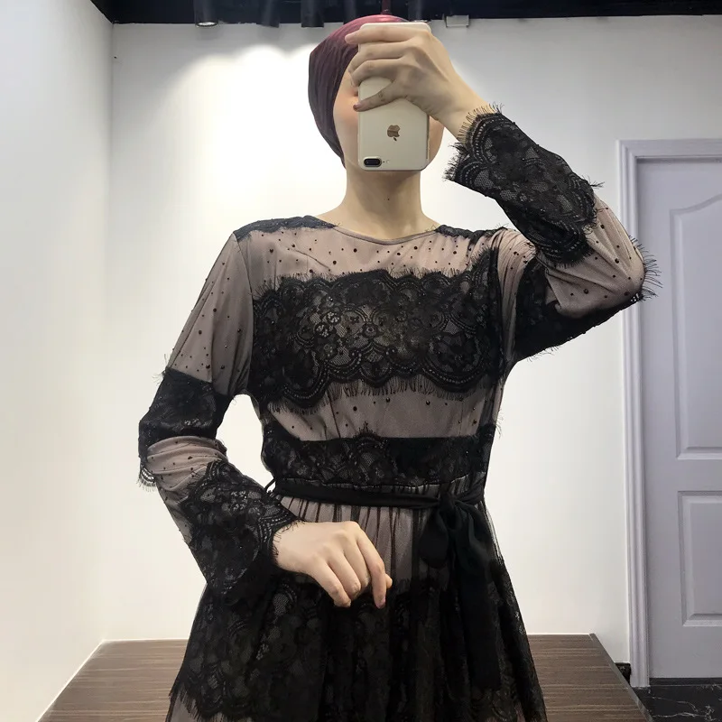 Женское кружевное платье повседневное офисное в стиле петчворк|Мусульманская