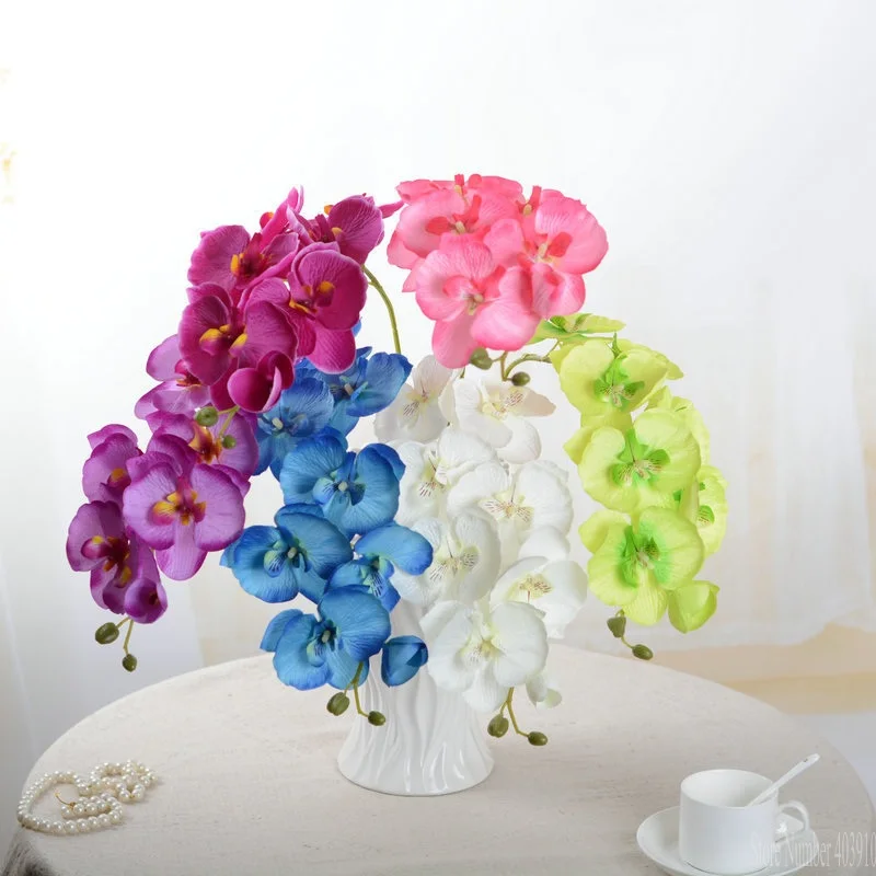 Artificial Butterfly white Orchid flower Silk+Plastic Moth Phalaenopsis for Wedding Home DIY Decoration Fake Flowers