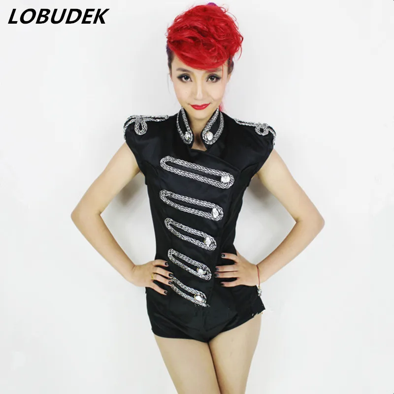 Женский танцор военная форма командные джазовые DS костюмы черный красный боди