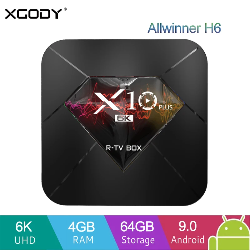 XGODY 6K ТВ приставка X10 Plus Android 9,0 Allwinner H6 Четырехъядерный 4 ГБ 32 ГБ 64 Гб 2,4 ГГц WiFi USB 3,0 6 к H.265 Смарт ТВ приставка медиаплеер