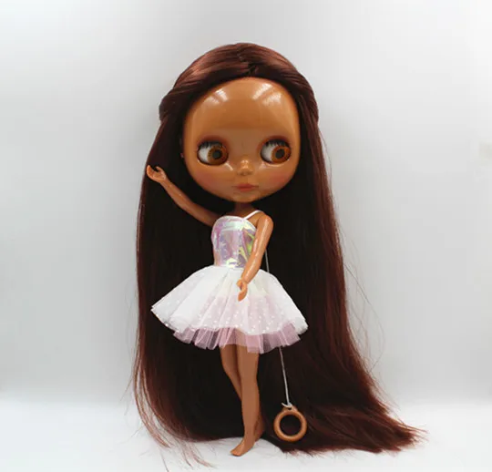 Кукла Blygirl Blyth с коричневыми красными прямыми волосами черной кожей Обнаженная