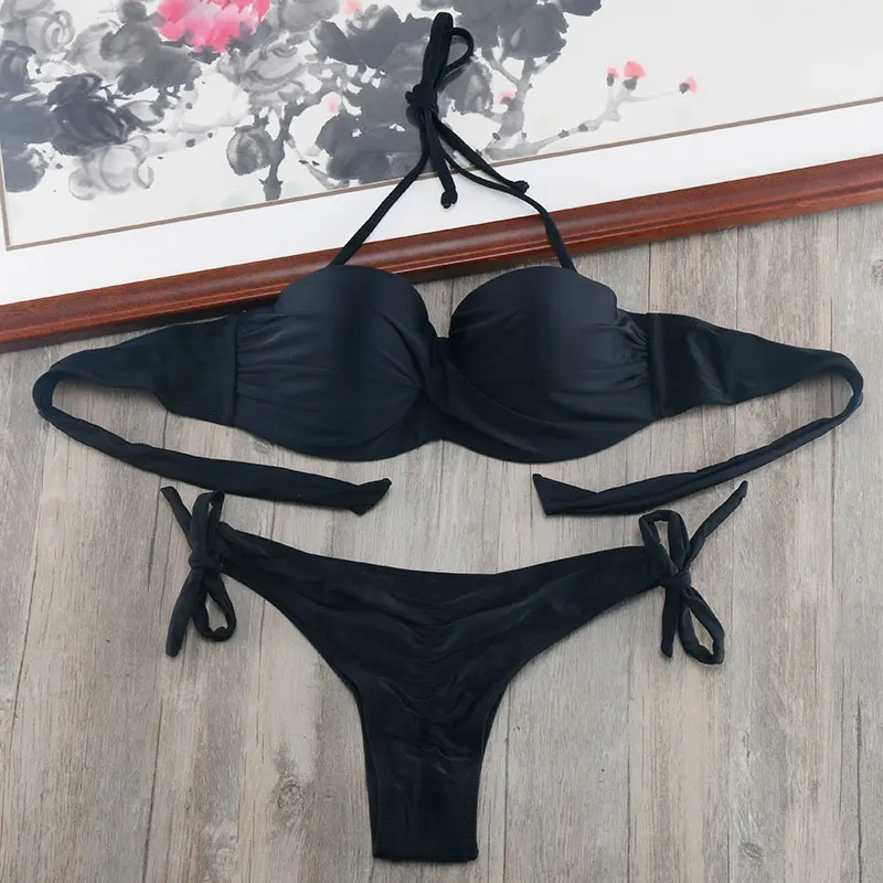 Твердые Strappy повязки Комплект Бикини Белый Push Up Купальники для малышек бандо