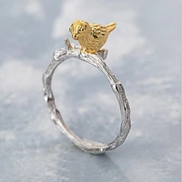 hot popular personality creative fashion silver plated jewelry branches golden bird exquisite opening rings r036