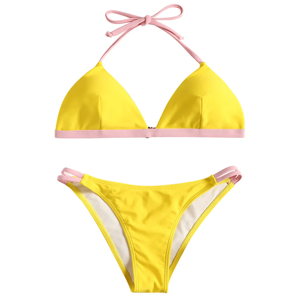 

2019 Sexy String Thong Bikini Solid Swimwear Backless Swimsuit Lace Up Bathing Suit Women Push Up Padded Biquini Badpak Dames