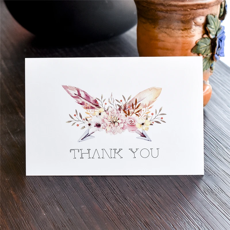 Feather Thank You Cards with Stickers Envelope Custom Invitations Note Card Blank Inside Greeting Cards Postcards Gift Cards