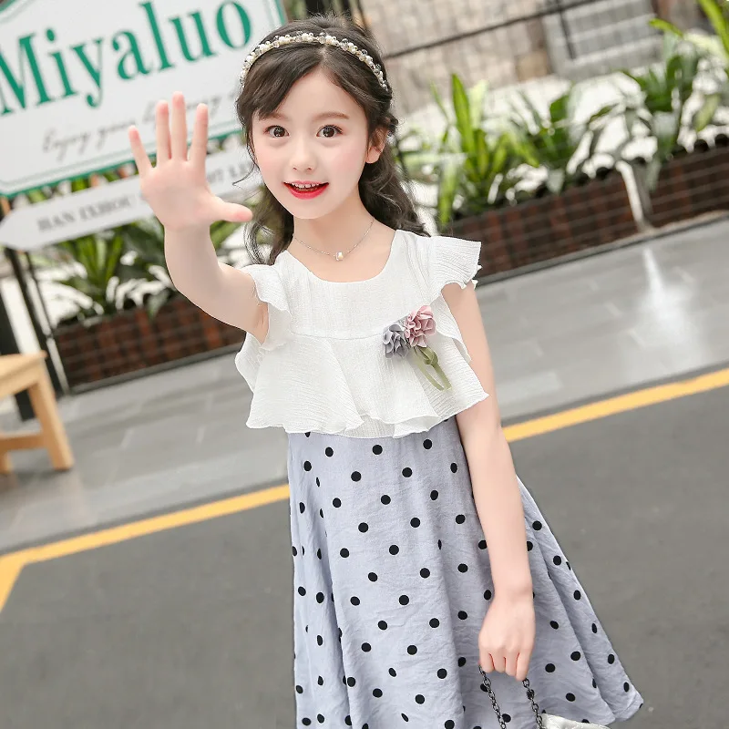 Kids Dresses for Girls Toddler Summer Dress Children Fashion Princess Elegant Lotus Leaf Sleeve Polka Dots 3 to 11 Years | Детская