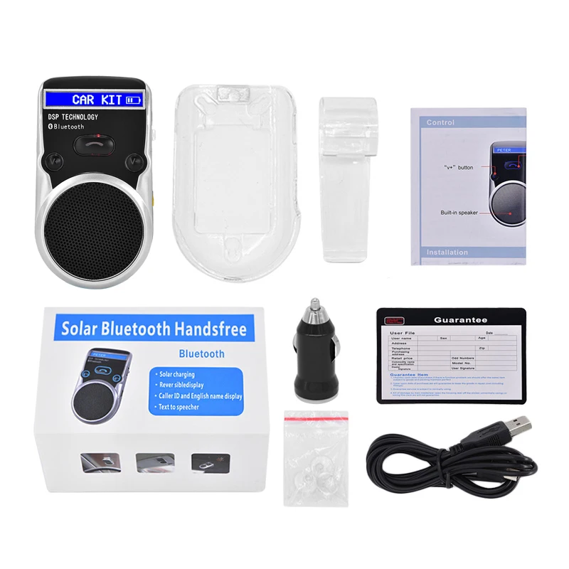 Автомобильный комплект с Bluetooth и ЖК дисплеем на солнечной энергии адаптер