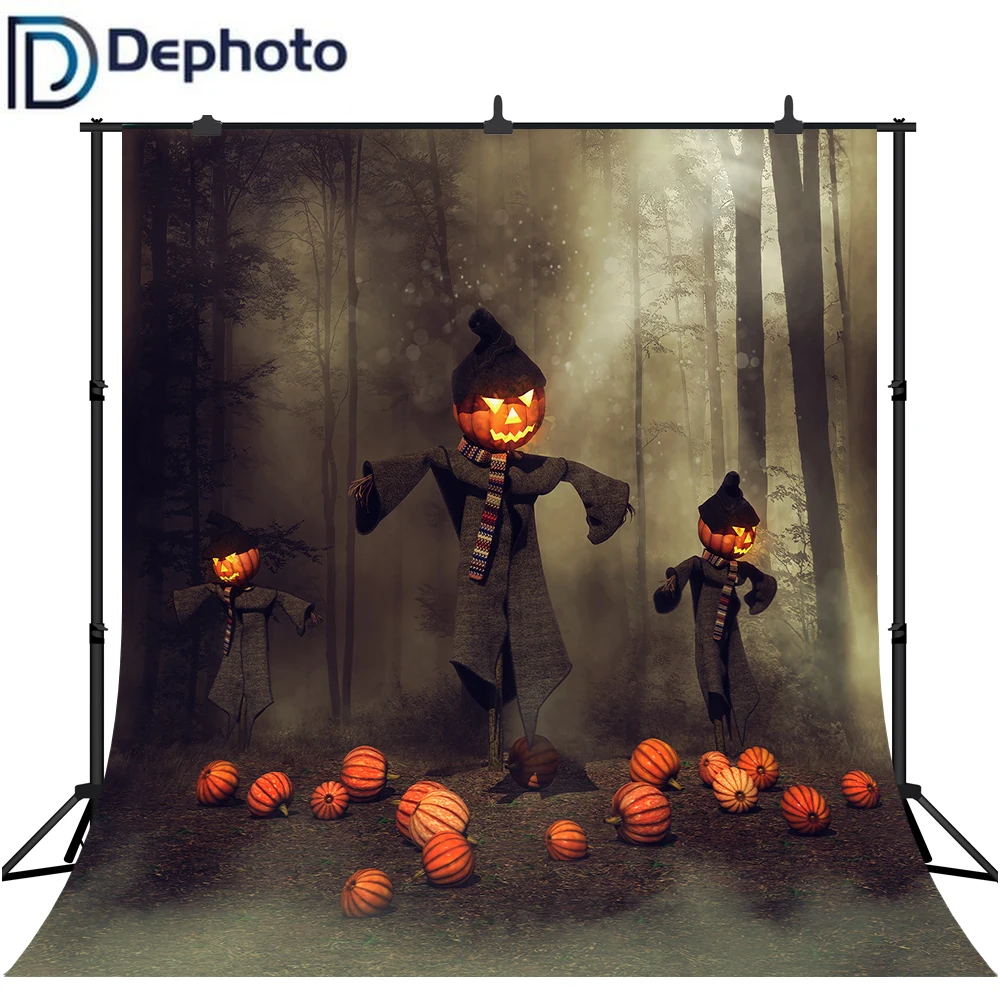 Dephoto фон для фотостудии ужас туман пугающие тыквы темное поле лес Хэллоуин