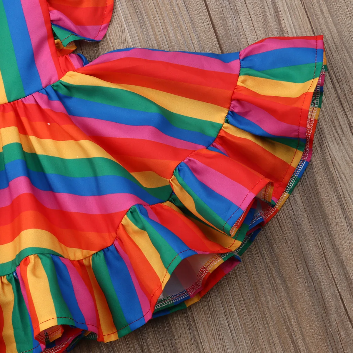 Lovely Infant Newborn Baby Girl Ruffles Sleeve Rainbow Striped Tutu Princess Girls Holiday Party Dresses Sundress Clothes | Детская
