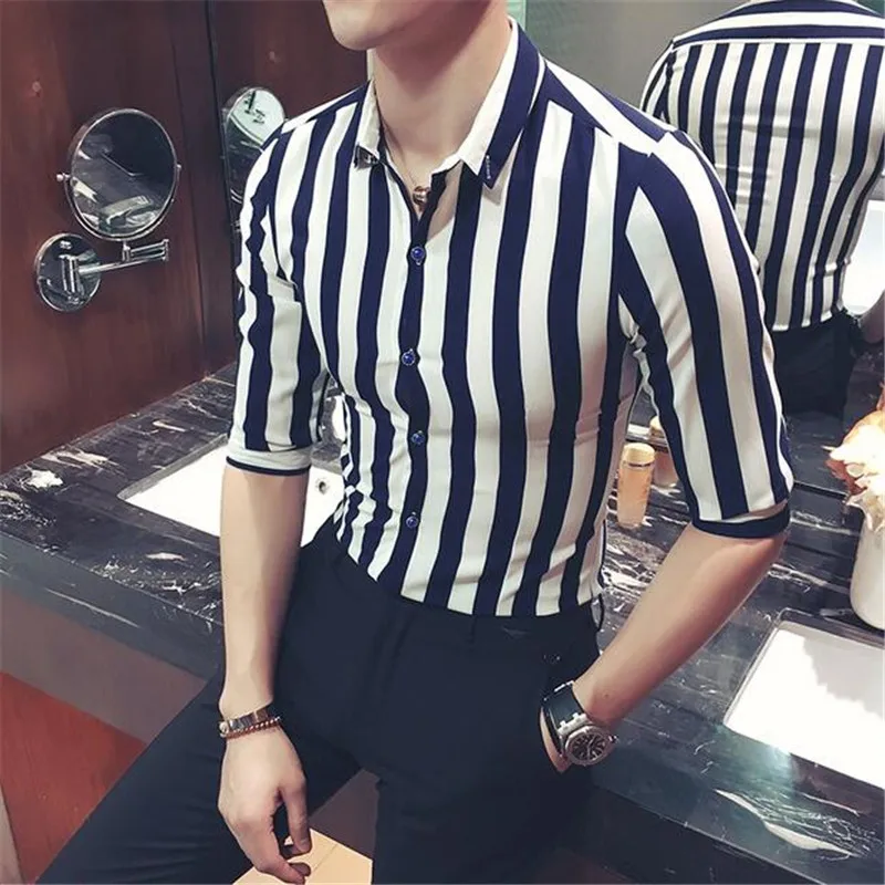 2017 в полоску Повседневная хлопковая рубашка Для мужчин Прохладный моды Лен