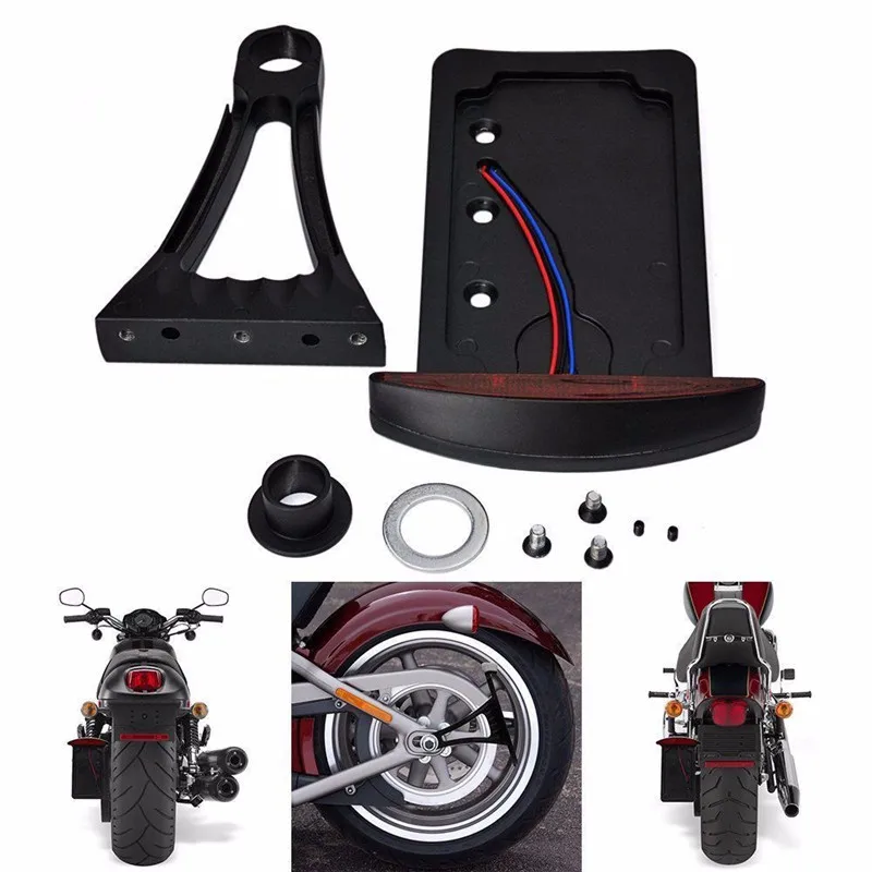 ЧЕРНЫЙ Боковое крепление LED задний фонарь номерной знак кронштейн для Harley