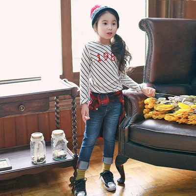 Девушки одежда С Длинным рукавом девушка майка детская полосы печатных футболки