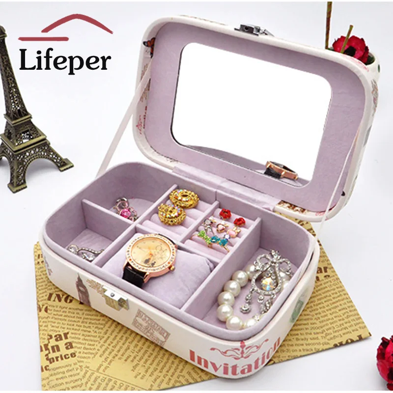 Новый Ретро стиль Pringting из искусственной кожи квадратная шкатулка для ювелирных