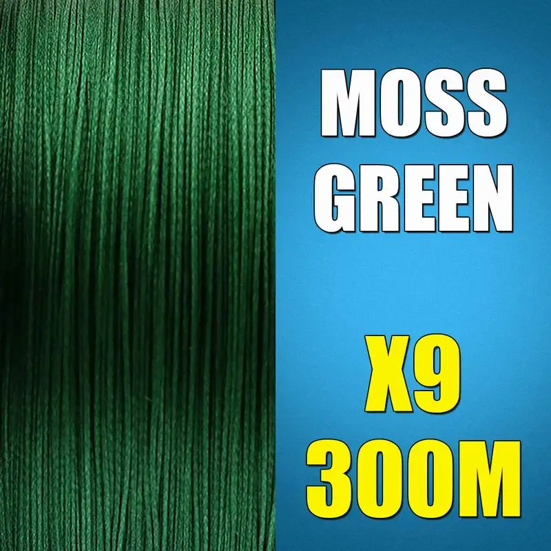 Moss Green Ascon Fish, 9 прядей, 300 м, плетеная леска для ловли карпа, 9 прядей, многонитевая леска, 15-310LB, веревка - Цвет: Moss Green