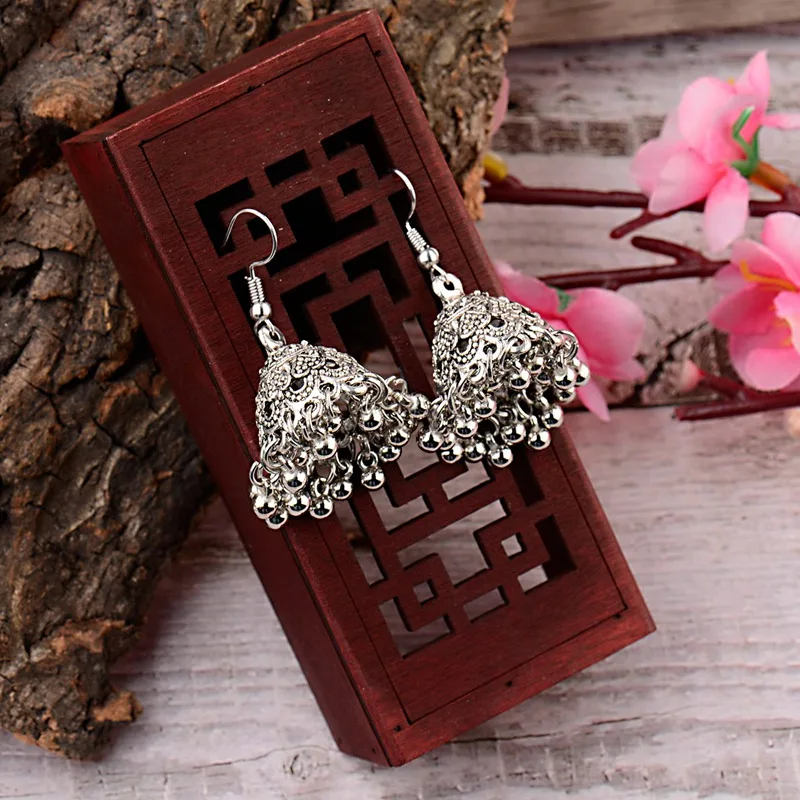 TopHanqi Щепка Цвет античный этнический Индии Jhumka Jhumki женские серьги в богемном