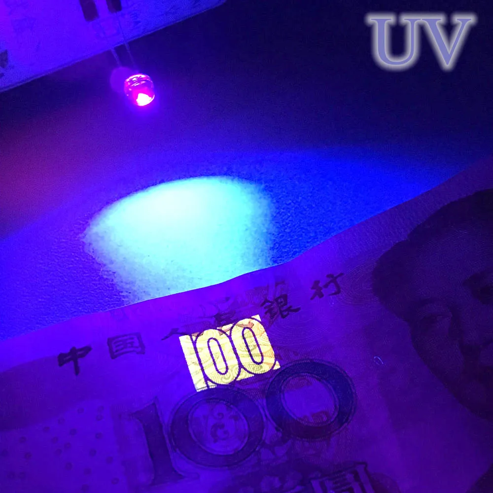 100 шт. 5 мм Диод Led соломенная шляпа УФ Фиолетовый Smd Smt 3,0~ 3,4 в 300~ 400MCD Led прозрачный супер яркий широкий угол лампы Диоды - Испускаемый цвет: Фиолетовый