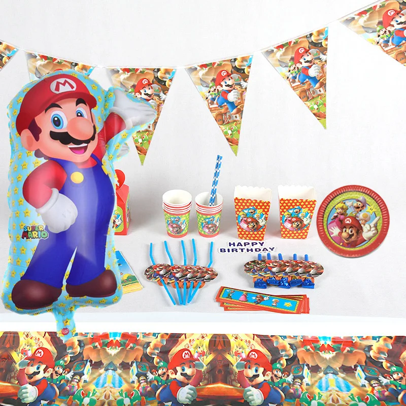 Тема "Супер Марио" одноразовая посуда Mario Bros детская игрушка тарелка и чашка для вечеринки салфетки принадлежности украшения выдувные баннеры воздушный шар