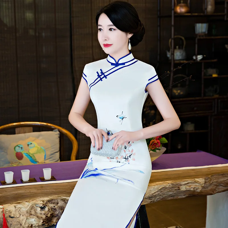 Традиционный китайский вечерней моды Тонкий вышитые Cheongsam изысканный Уход за