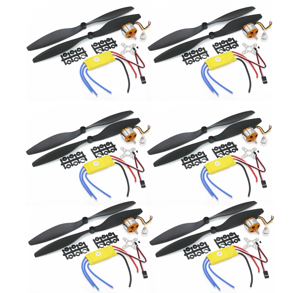 Купи 6 компл./лот A2212 1000KV 2200KV A2208 Бесколлекторный двигатель + 30A ESC + 1045 пропеллер Quad-Rotor Набор для RC самолета мультикоптера за 3,903 рублей в магазине AliExpress
