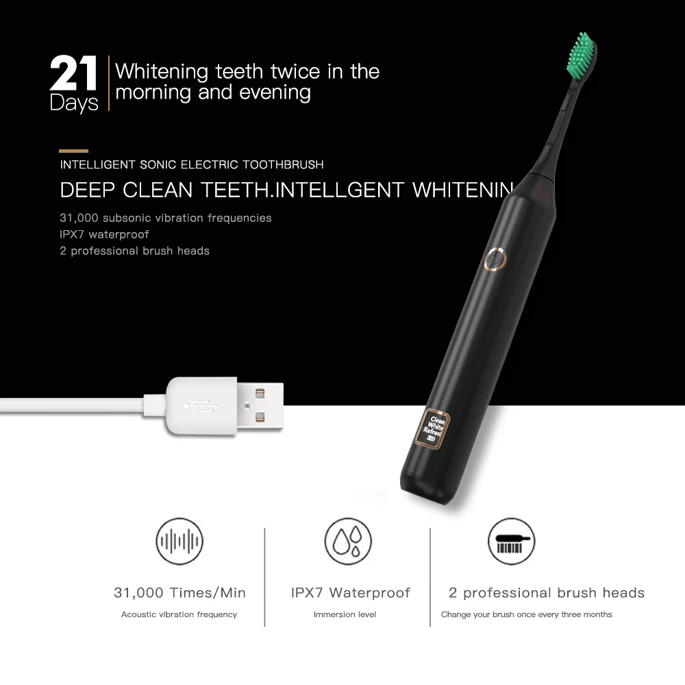 Новая горячая 3 режима ЖК электрическая зубная щетка USB перезаряжаемая интеллектуальная ультра звуковая зубная щетка с умным таймером отбеливание зубов