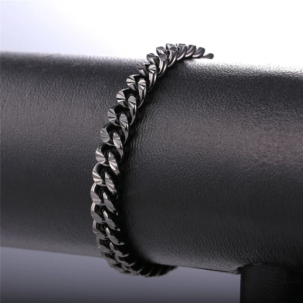 Черный бордюр кубинская цепь ожерелье браслет комплект ювелирных изделий для мужчин 6 мм Длина варианты