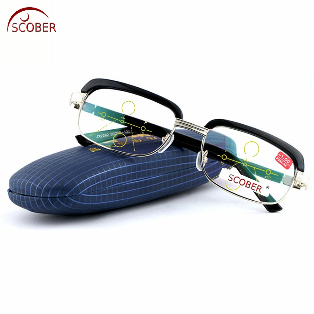 

= SCOBER = Progressive Multifocal Reading Glasses Vintage Retro Alloy Eyebrow Eyeframe See Near And Far TOP 0 ADD +1 +1.5 To +4