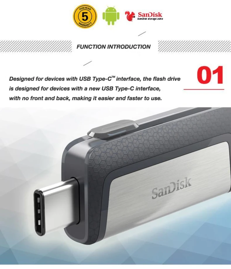 Sandisk USB 3,1 флеш-накопитель ультра двойной накопитель usb type-C 32 Гб 64 Гб 128 Гб OTG флэш-накопитель для смартфона 16 Гб флешка