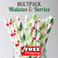 250pcs mixed 5 designs mistletoe berries paper straws christmas kelly green lime red striped polka dot party supplies