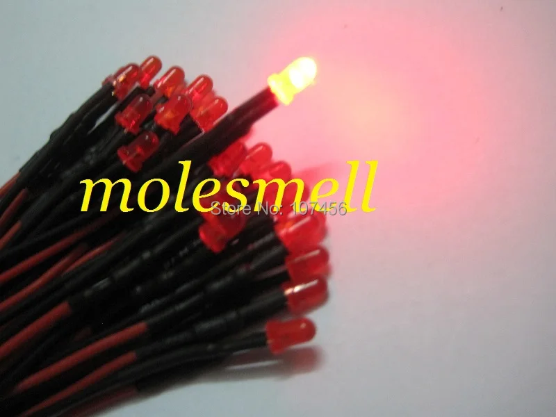 1000pcs 3mm 24v diffused Red 24V DC red lens 20cm Pre-Wired LED Light DIY free shipping