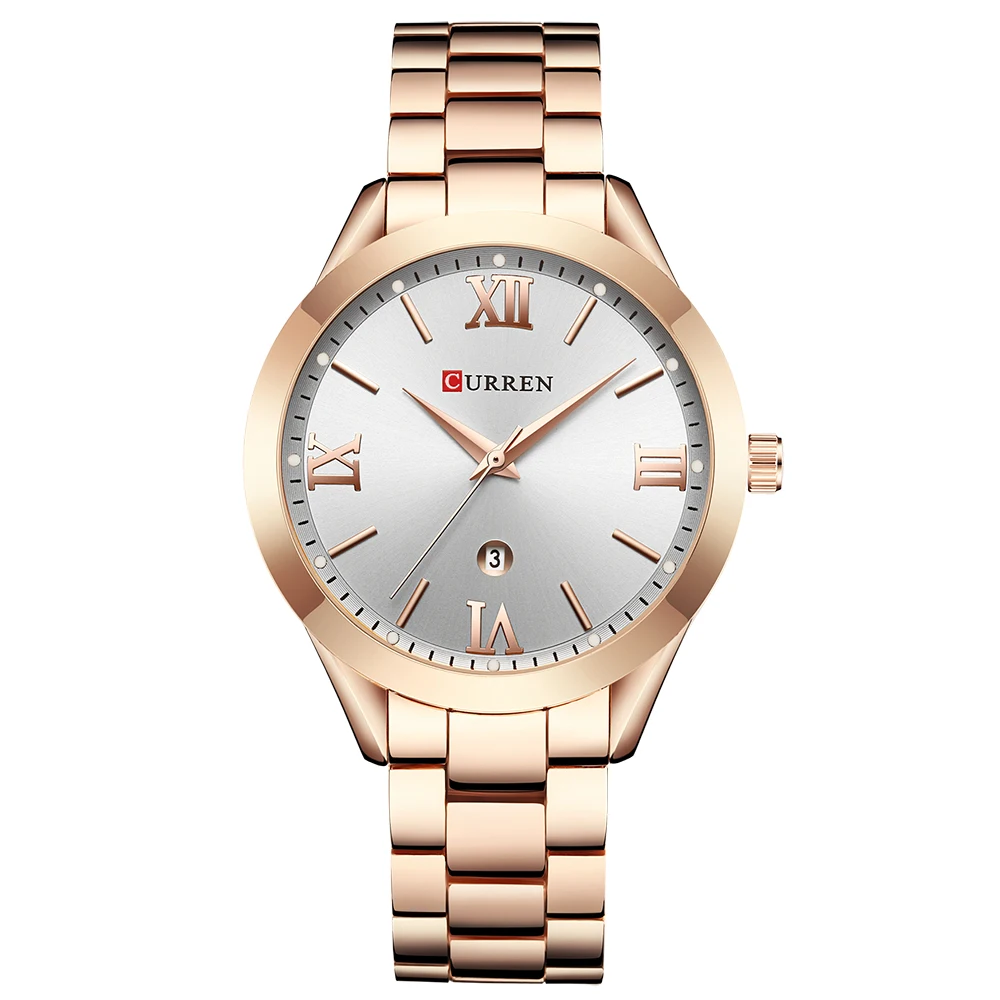 Rose Gold White Для женщин часы модные возможностью погружения на глубину до 30 м Водонепроницаемый Нержавеющая сталь Кварцевые часы Женские часы CURREN женские женское платье наручные часы из розового золота - Цвет: Rose Gold White