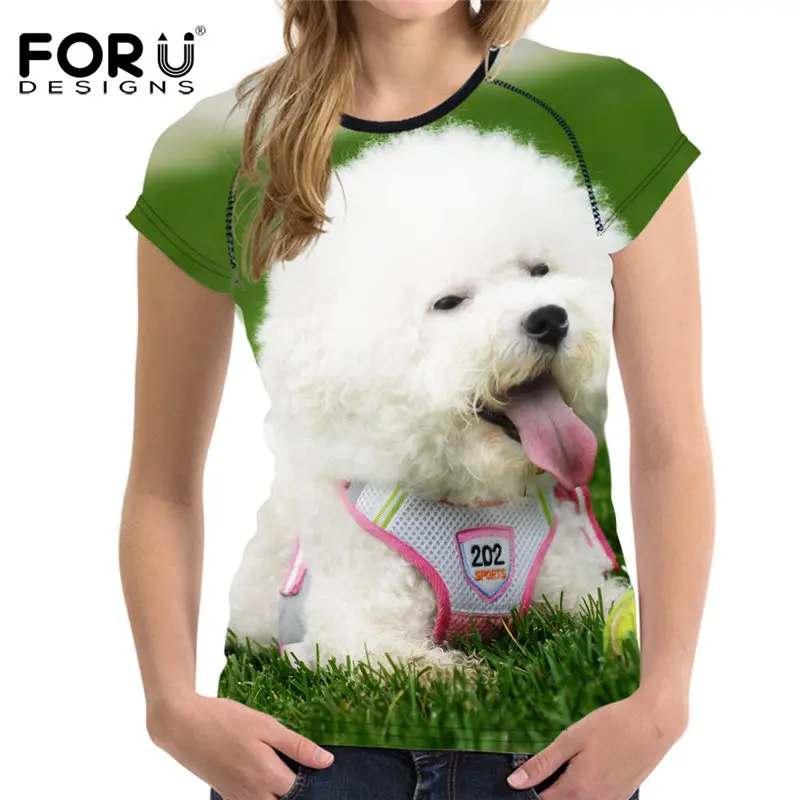 FORUDESIGNS/Женская Футболка harajuku kawaii футболка Забавный бишон фризе Печать Женская футболка пушистая собака рубашка повседневная для девочек-подростков
