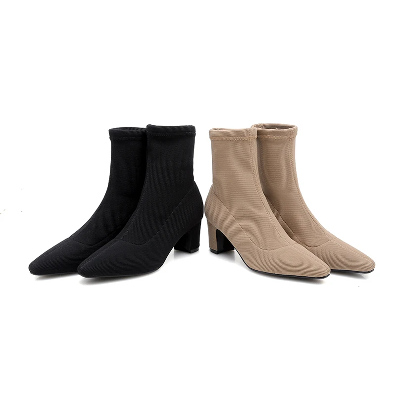 Женские Эластичные ботильоны на высоком каблуке с острым носком и молнией | Обувь