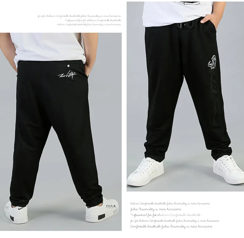 Casual Fat Boys Pants Summer Spring Plus Size Trousers for Children Teenage School Pure Black Long Pant Big Boys Clothes 12 14Y