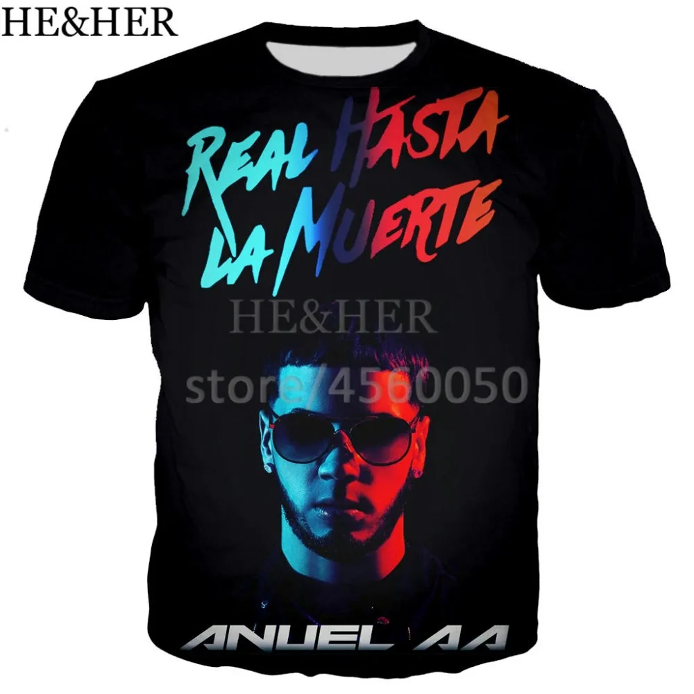 Новая летняя футболка с 3D принтом Anuel Aa мужская и женская в стиле хип-хоп аниме