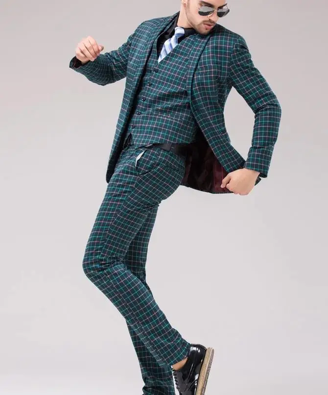 Клуб сетка шотландка зеленый человек мужчины жених свадьба приталенный вечерние