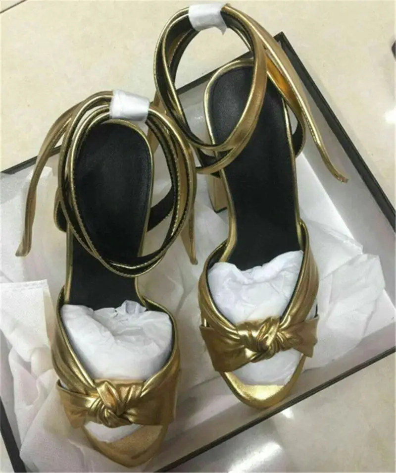 Летние Роскошные брендовые сандалии-гладиаторы с бантом на высоком массивном