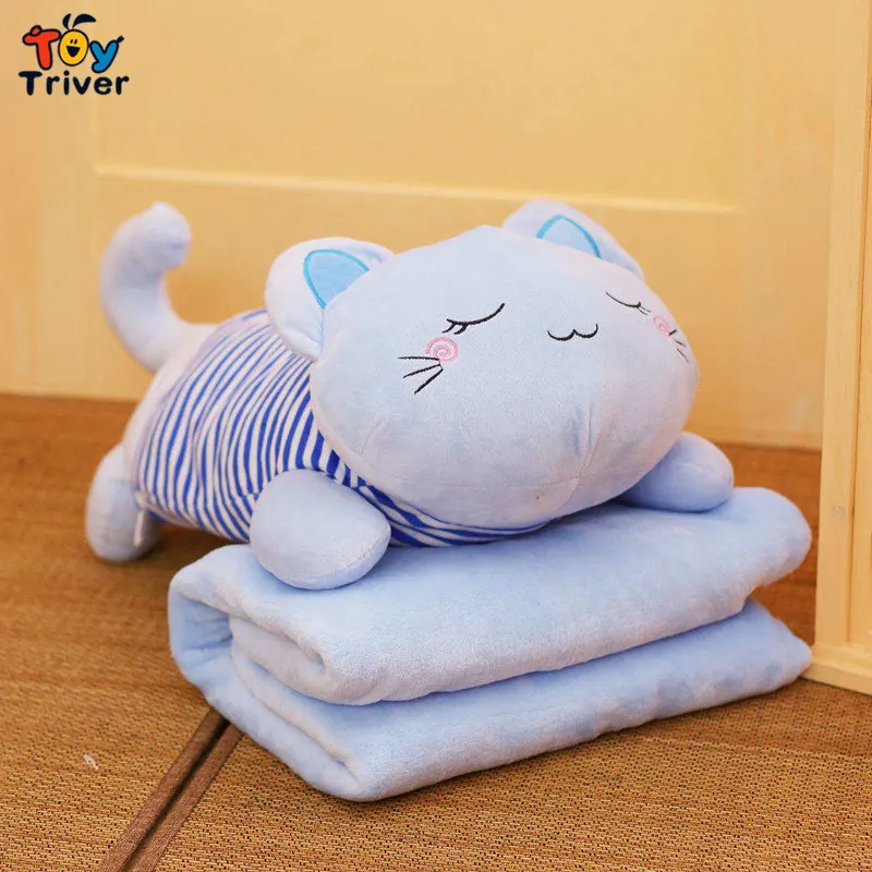blue Котенок кошка плюшевые кошки портативные игрушечные детские куклы для малышей душ автомобиль кондиционер путешествия одеяло офис ворс ковер подарок на день рождения - Цвет: blue