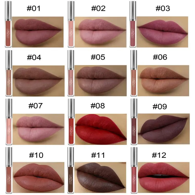 

Professional 12 Colors Set Waterproof Long Lasting Liquid Lipstick Sexy Matte Lip Gloss Makeup Cosmetics