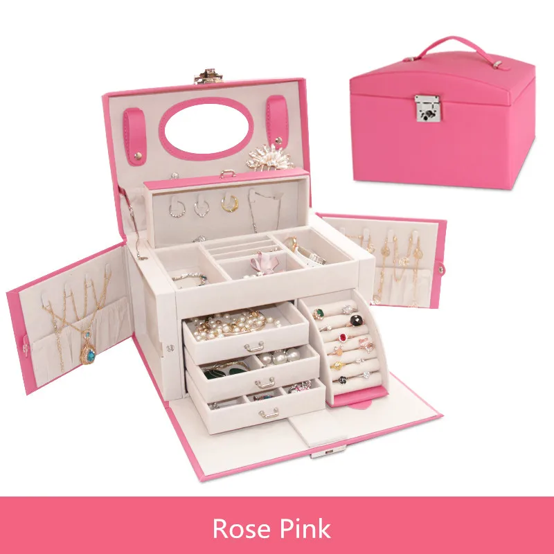 Rose Pink Горячая Распродажа, шкатулка для ювелирных изделий из искусственной кожи, шкатулка для хранения ювелирных изделий, многослойная шкатулка для женщин, чехол для хранения ювелирных изделий с зеркальным качеством - Цвет: Rose Pink