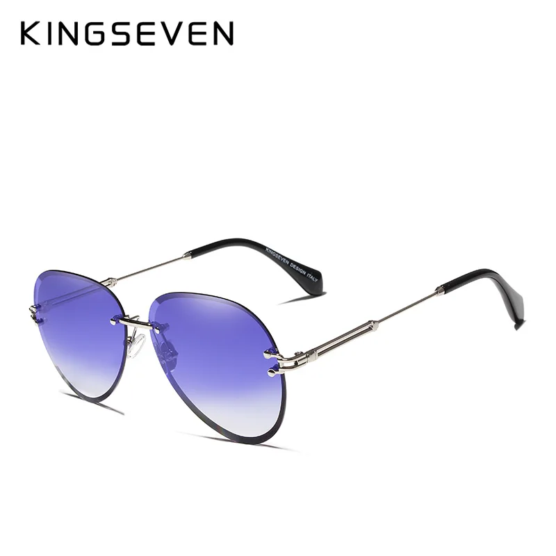 Blue Gradient KINGSEVEN дизайнерские винтажные Модные солнцезащитные очки без оправы, женские солнцезащитные очки с градиентными линзами, фирменный дизайн Oculos De Sol Feminino - Цвет линз: Blue Gradient