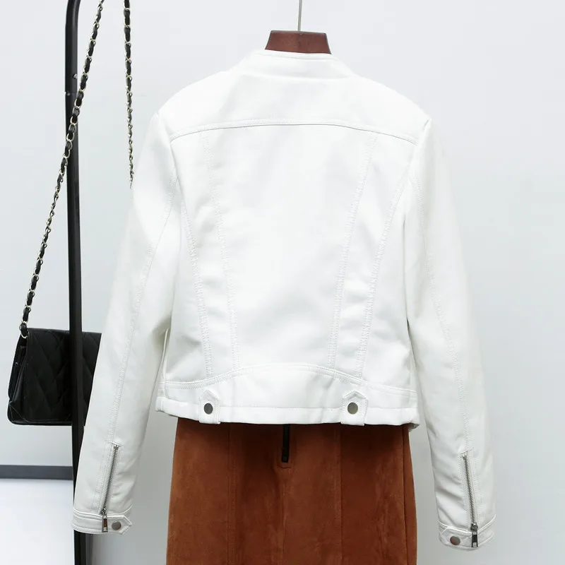 FTLZZ Женская куртка из искусственной кожи короткая розовая для байкеров тонкая