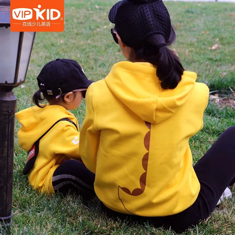 5th Anniversary Parent-child Hoodie Men and Women VIPKID x Dino 100% Cotton Autumn Thick | Мать и ребенок