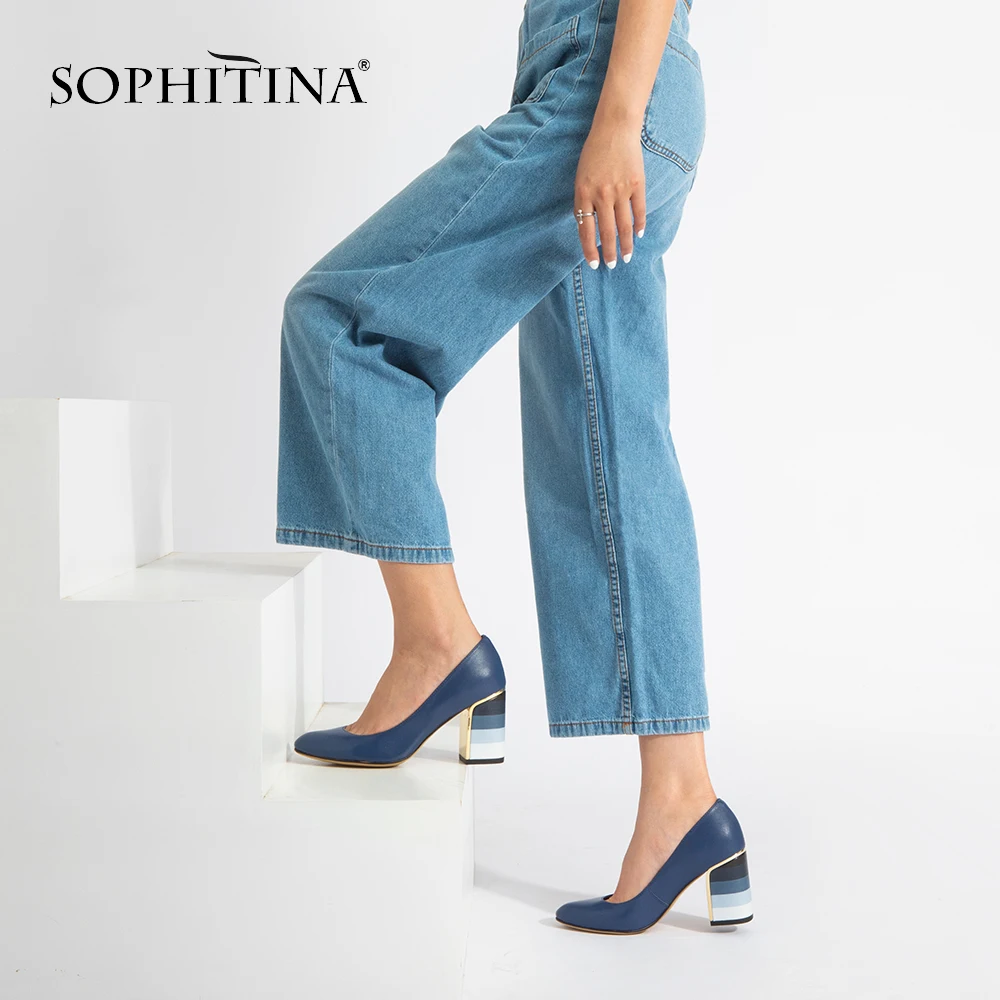 SOPHITINA/модные туфли-лодочки с закрытым носком Из Высококачественной овечьей кожи; удобная обувь на квадратном каблуке; Лидер продаж; женские туфли-лодочки специального дизайна; W010
