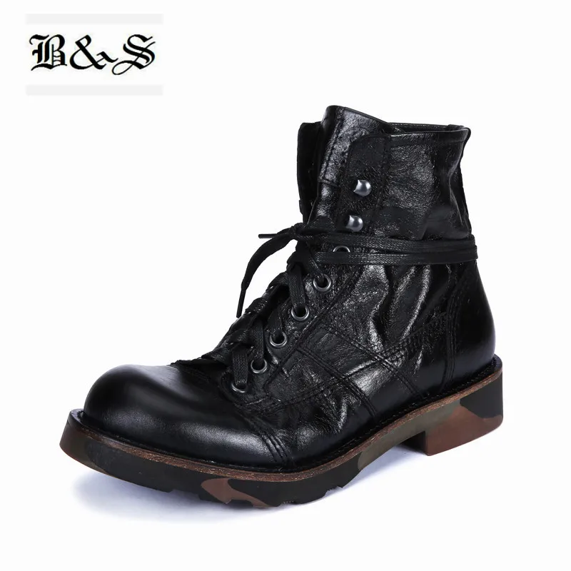 Мужские мотоциклетные ботинки в стиле ретро черные и уличные ручной работы с