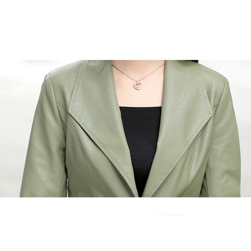 

2020 Spring Autumn New Leather Windbreaker Female Medium Long Fashion Plus Size M-4XL Slim Thin Leather Suit Women's coat tide